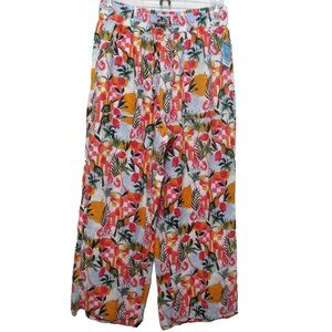 C&C California 100% Linen Wide Leg Pants Womens M TROPICAL BIRDS NWT